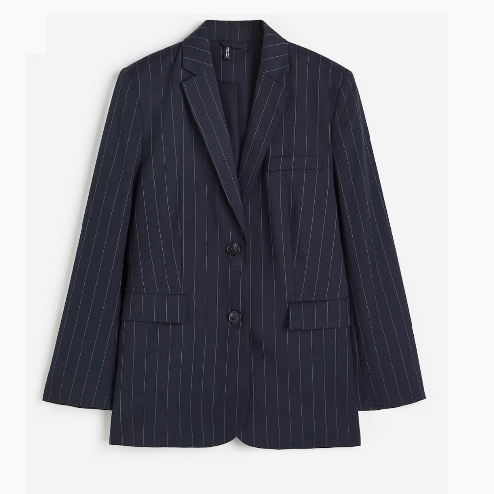 H&M |  SINGLE-BREASTED BLAZER Dark blue/Pinstriped  |  Size: S